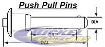 Push Pull Pins Button Head 1/2" Diameter, 3.000 Grip, Overall Length 4.650"